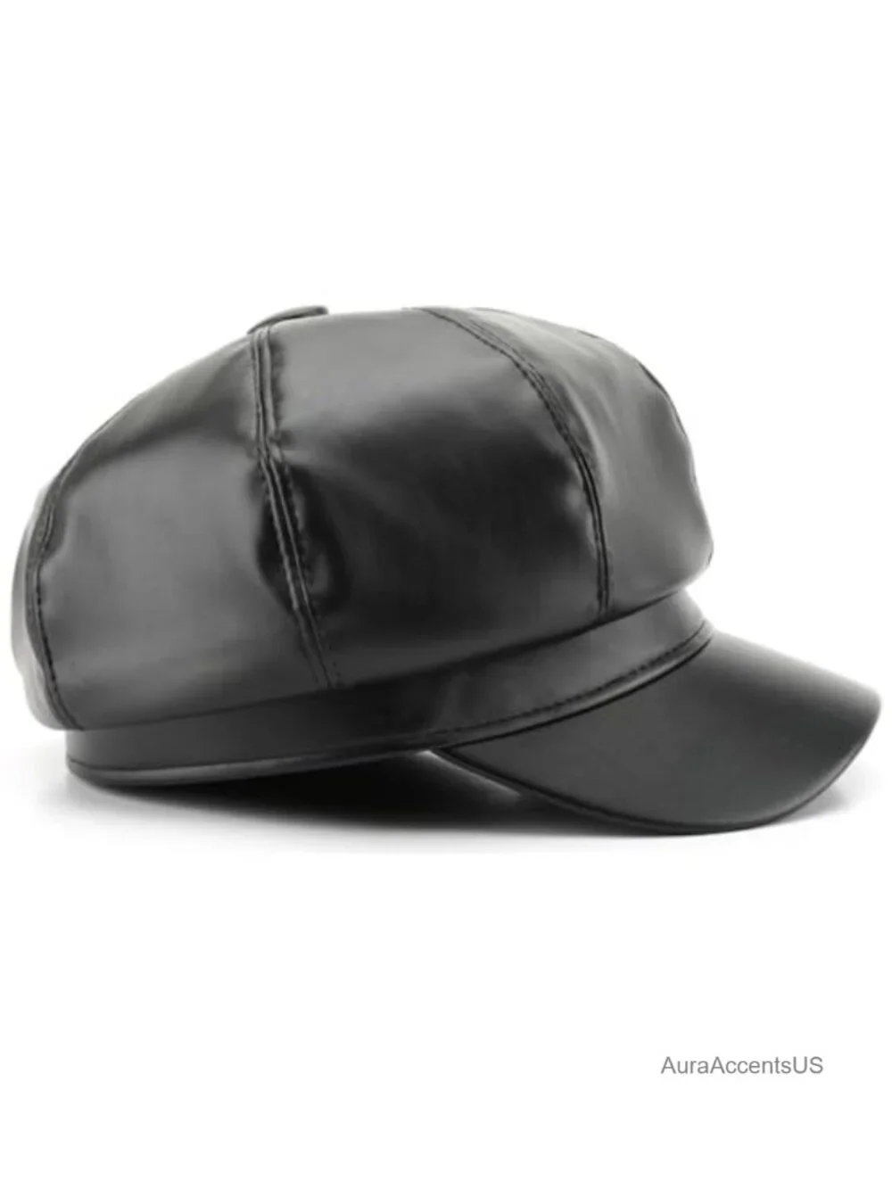 8 Panel Newsboy Cap PU Leather Visor Beret Cabbie Hat Womens Vintage Style